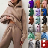 2Pcs Winter Ladies Hoodies Pants Tracksuit Set Hooded Sweatshirt Pullover Fleece