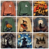 New Halloween Hoodies Long Sleeve Sweatshirt Casual Crew Neck Pumpkin Womens