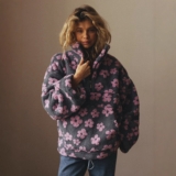 Women Winter Warm Zip Neck Fleece Fur Flower Hoodies Jumper Pullover Sweatshirts
