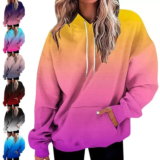 Womens 3D Gradient Long Sleeve Hoodie Tops Ladies Casual Baggy Hooded Sweatshirt