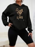 Leopard Print Hoodie Sweatshirt Jumper Love Heart Womens Hooded Fashion Top