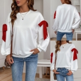 Fashionable white womens sweatshirt with bow detail and loose casual fit