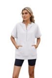 Womens Oversized Half Zip Hoodies Short Sleeve Casual Sweatshirts Pullover7547