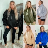 Womens Ruched Sleeve Oversized Hooded With Ribbon Ladies Sweatshirt Jumper Top