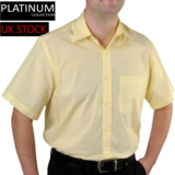 Mens Short Sleeve Formal Collar Shirt Yellow Casual Easy Care Workwear Office UK