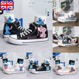 Kids Boys Girls Stitch Canvas Trainers Shoes Low High Top Lace Up Casual Sneaker
