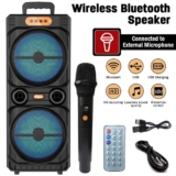 Portable Dual Bluetooth Speaker Sub woofer Heavy Bass Sound System Party & Mic