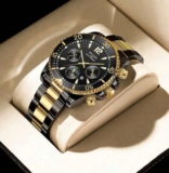 Men’s Luxury Business Watch with Stainless Steel Strap Black & Gold Quartz UK
