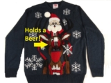 Men’s Ugly Holiday Christmas Sweater Holds Beer Holder Santa Riding Reindeer New