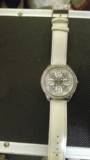 GUESS Diamond Bezel Tri Glitz 36mm White Dial White Leather Strap Watch for…