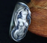 Men’s Womens Silver Naked Lady Nordic Skull Punk Biker Fashion Adjustable Ring