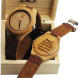 Engraved Wooden Watch Personalised Leather Luxury Unisex Gents Ladies  Wood Box