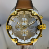 2025 NEW Mens  Diesel Gold  Spiked Chronograph Brown Strap Watch DZ4665