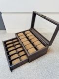 Watch Display Case 24 Grid Beautiful Wood Effect Collection Storage Holder Box
