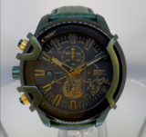 Brand New Diesel Griffed Chronograph Gold Green Leather Strap Watch DZ4651