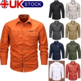 Men Tops Long Sleeve Cargo Shirt Mens Lapel Neck Hiking Casual Single Breated