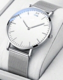 Mens Watch.. Ultra Thin Silver & White Business Watch with Mesh Strap Quartz UK