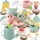 GAGAKU Wooden Tea Set Toys Play for Kids Pretend Play Kitchen Accessories
