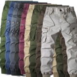 UK Mens Elasticated Waist Cargo Combat Work Trousers Joggers Pocket Cuffed Pants