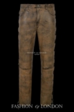 Men’s Leather Biker Trouser LACED JEANS STYLE’ Dirty Brown Napa Pants 00126