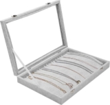 Grey Velvet Jewellery Storage Organiser Tray – Necklace Holder Display Case Box