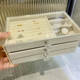 3 Tier Jewelry organizer Box,Velvet Trays for necklace, Earrings, Bracelet Beige