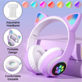 Kids Children Headphones Wireless Bluetooth Headset LED Lights Cat Ear Earphone