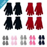 Boys Girls Gloves 2 Pairs Winter Warm Magic Gloves Stretch Unisex Teen School