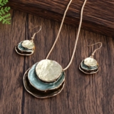 Boho 3-Layer Golden Enamel Jewelry Set – Circular Necklace & Earrings for Women
