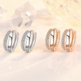 Crystal Huggie Hoop Double Layer Earrings 925 Sterling Silver Women Jewellery UK