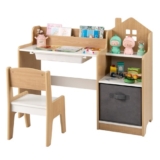 Costway Kids Study Desk and Chair Set Children Study Table w/Shelves-Natural