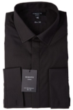 Black Slim Fit Shirt Long Sleeve Cotton Double Cuff Easy Care Evening Smart Mens