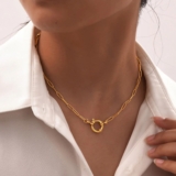 Paperclip Chain Choker Necklace 18K Gold Plated Steel Waterproof Jewelry Gift