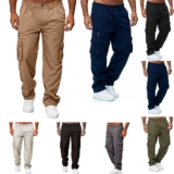 Mens Cargo Elasticated Trousers Waist Combat Lightweight Bottoms Work Pants UK