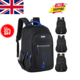 Black Backpack Rucksack Large Mens Women Bag Travel Work Hiking School Sports uk