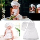 Baby Chef Apron+Hat For Kids Costume Photo Cotton 0-1Year Cook Prop Newborn v