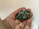 Vintage Channel Island Jewellery Studio Ceramic Pin Brooch 1970s/80s Teal Swirl