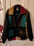 Mens Custom Carhartt Patchwork Work Jacket Quilted Large Folk Style