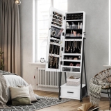 Jewelry Armoire Full Length Mirror Lockable Cabinet Storage Wheels