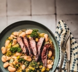 Miso Wild Garlic Beans, Kale and Steak