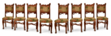 Matching set of eight, French, Art Nouveau Period dining chairs