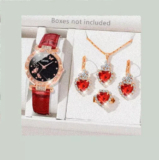 Watch Gift Set For Women Ladies Girls Mum Jewellery Red Gold Rhinestone 5PCS