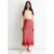 Red Floral Lace Trim Bias Midi Skirt