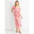 Pink Floral Puff Sleeves Belted Midi Dress
