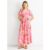 Pink Floral Wrap Belted Midi Dress