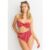 Red Textured High Waisted Stripe Bikini Bottom
