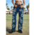 The Ragged Priest Peace Printed Dad Jeans as seen on Chloe Sims Size: 26″ Colour: Blue