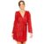 Bright Red Sequin V Neck Belted Mini Dress