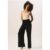 Black Textured Pull On Wide Leg Trousers
