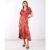 Red Floral Satin Wrap Midi | Clothing Size: 8